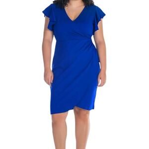 24Seven Women’s V-neck Knee Length Dress Blue Size 1X